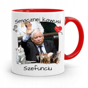 Kubek Czerwony Śmieszny Pis Jarosław Kaczyński