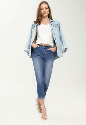Damskie Jeansy Mom Fit Niebieskie Volcano D-goya 32-30