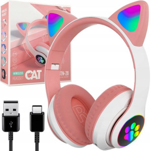 Słuchawki Dla Dzieci Bluetooth Led Rgb Kocie Uszy