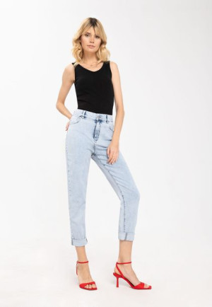 Damskie Spodnie Jeansy Z Luźnymi Nogawkami Mom Fit Volcano D-lidya 3 28-30
