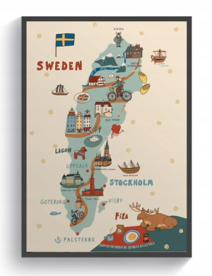 Szwecja Plakat podróżniczy 60x90 mapa szwecji