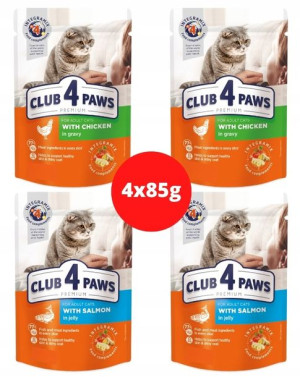 Club4Paws dla kotów kurczak,łosoś w galarecie4x85g