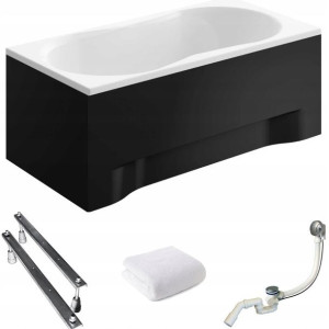 Wanna prostokątna 140x70 Gracja Black + Syfon