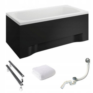 Wanna prostokątna 130x70 Classic Black + Syfon