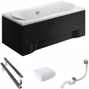 Wanna prostokątna 170x80 Long Black + Syfon