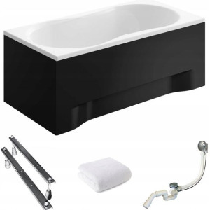 Wanna prostokątna 150x70 Gracja Black + Syfon