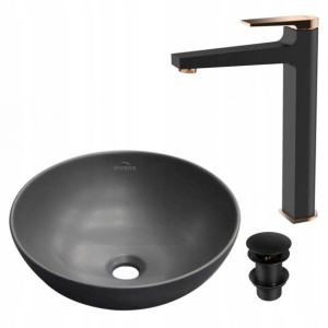 Umywalka nablatowa Dokos Black bateria Midnight