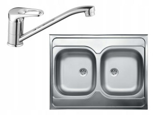 Zlewozmywak nakładany stalowy 60x80 cm + Bateria