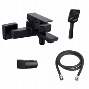 Bateria wannowa Paros czarna + zestaw natryskowy