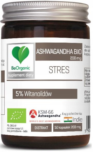 BeOrganic Ashwagandha BIO 50 kaps STRES relaks ENE