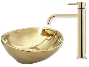 Umywalka Nablatowa Sofia Gold Rea + Bateria Lungo