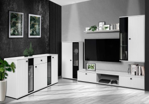 Nowość Meblościanka do Salonu Salsa MDF Lamele Loft Biały
