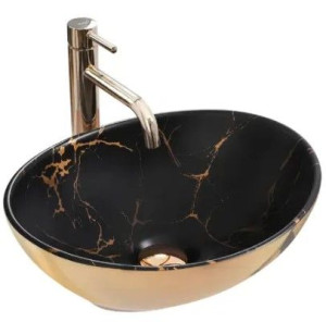 Umywalka Nablatowa Sofia IN Gold Marble Black Rea