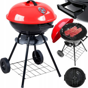 Grill Ogrodowy Przenośny Węglowy Okrągły Pokrywa