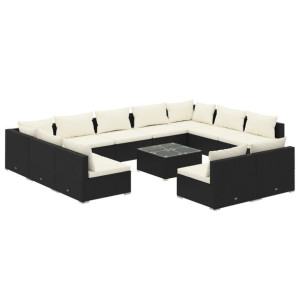 12-cz. zzestaw mebli do ogrodu, z poduszkami, rattan PE, czarny