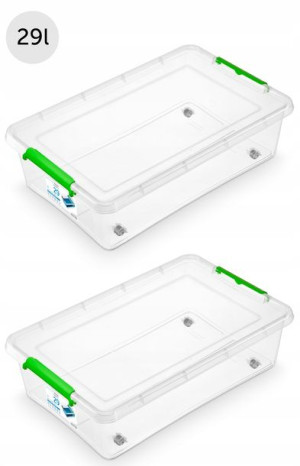 2 X Pudełko Simple Na Kółkach Z Pokrywą 29 L Green