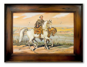 Obraz olejny ręcznie malowany 86x116 cm Juliusz Kossak Kozak z luzakiem kop