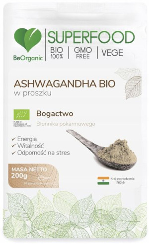BeOrganic Ashwagandha BIO Proszek 200g Stres Skóra