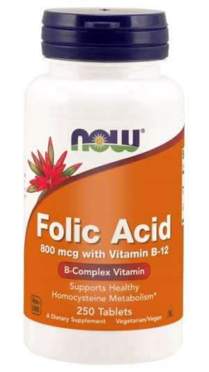 Now Foods Kwas foliowy z witamina B12 CIĄŻA
