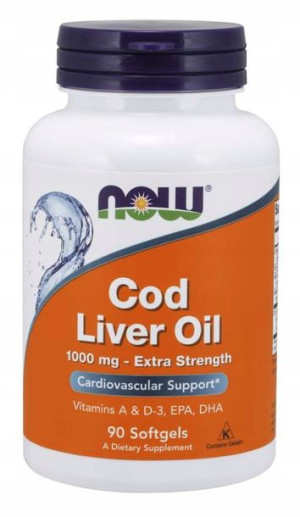 NOW Foods TRAN Omega-3 Witamina A D3 1000mg 90k