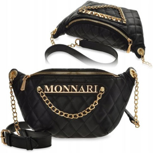 MONNARI Czarna Torebka NERKA Damska ELEGANCKA LOGO