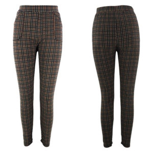 Legginsy Damskie W Kratkę Kolorową Brązowy Xl/xxl