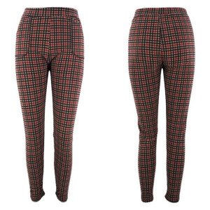 Legginsy Damskie W Kratkę Kolorową Czerwony M/l