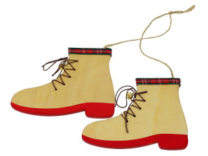 Ozdoby zawieszki choinkowe Zimowe Buty 2 szt. drewniane