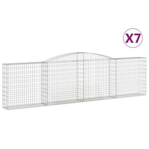 Kosze gabionowe, 7 szt, 400x30x100/120 cm, galwanizowane żelazo