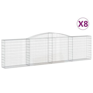 Kosze gabionowe, 8 szt, 400x30x100/120 cm, galwanizowane żelazo