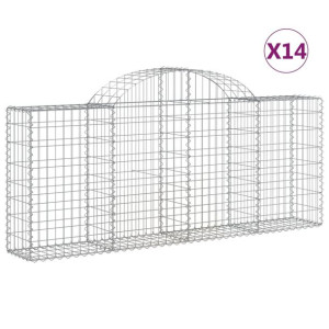 Kosze gabionowe, 14 szt, 200x30x80/100 cm, galwanizowane żelazo