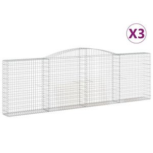 Kosze gabionowe, 3 szt, 400x30x120/140 cm, galwanizowane żelazo
