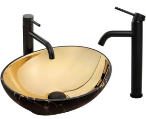 Umywalka Nablatowa Sofia IN Gold Marble Black Rea + Bateria Lungo Black