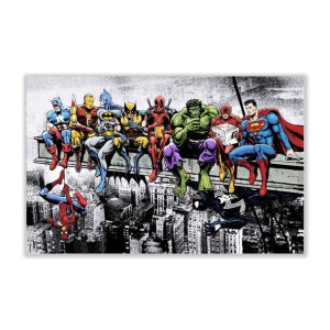 Superbohaterowie w Powietrzu - Plakat na Płótnie Marvel i DC Comics