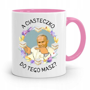 Kubek Różowy Jan Paweł Ii Papież A Ciasteczko