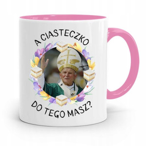 Kubek Różowy Jan Paweł Ii Papież A Ciasteczko