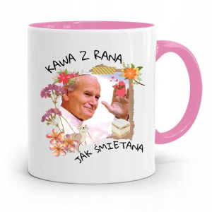 Kubek Różowy Jan Paweł Ii Papież Kawa Z Rana