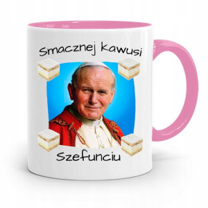 Kubek Różowy Jan Paweł Ii Papież Smacznej Kawusi