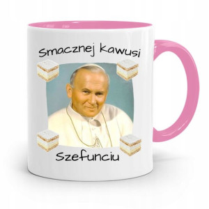 Kubek Różowy Jan Paweł Ii Papież Smacznej Kawusi