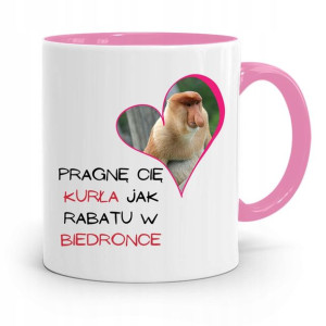 Kubek Różowy Na Walentynki Pragnę Cię Jak Rabatu