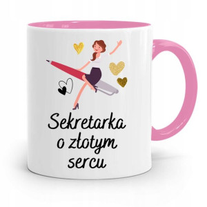 Kubek Różowy Prezent Dla Sekretarki O Złotym Sercu