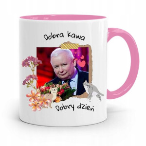 Kubek Różowy Śmieszny Pis Jarosław Kaczyński