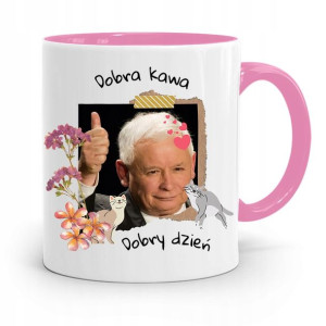 Kubek Różowy Śmieszny Pis Jarosław Kaczyński