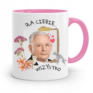 Kubek Różowy Śmieszny Pis Jarosław Kaczyński