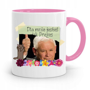 Kubek Różowy Śmieszny Pis Jarosław Kaczyński