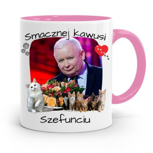 Kubek Różowy Śmieszny Pis Jarosław Kaczyński