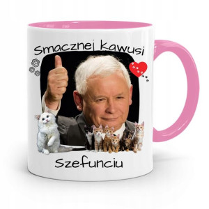 Kubek Różowy Śmieszny Pis Jarosław Kaczyński
