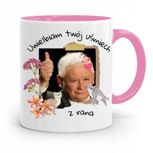 Kubek Różowy Śmieszny Pis Jarosław Kaczyński