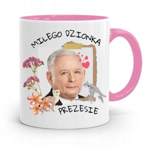 Kubek Różowy Śmieszny Pis Jarosław Kaczyński