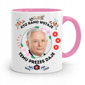 Kubek Różowy Śmieszny Pis Jarosław Kaczyński